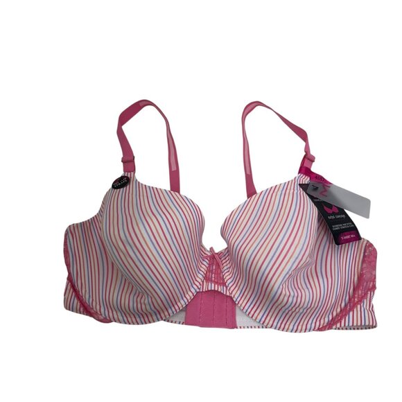 Maidenform One Fab Fit Striped Bra 38D Pink White Adjustable Strap Lightly Lined - Picture 9 of 16